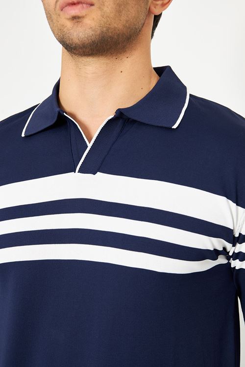 Erkek Gömlek Yaka Göğüs Çizgili Triko Kazak