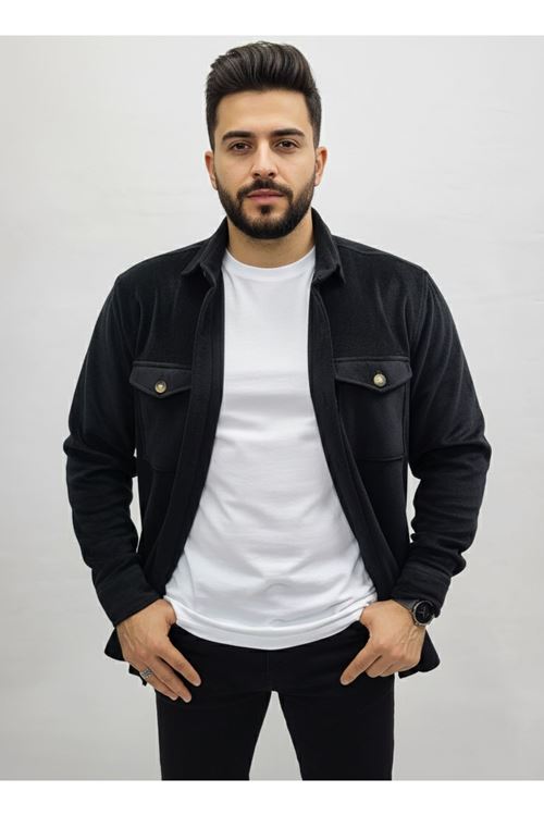 YENİ ÜRÜN Slim Fit Polar Erkek Gömlek Siyah