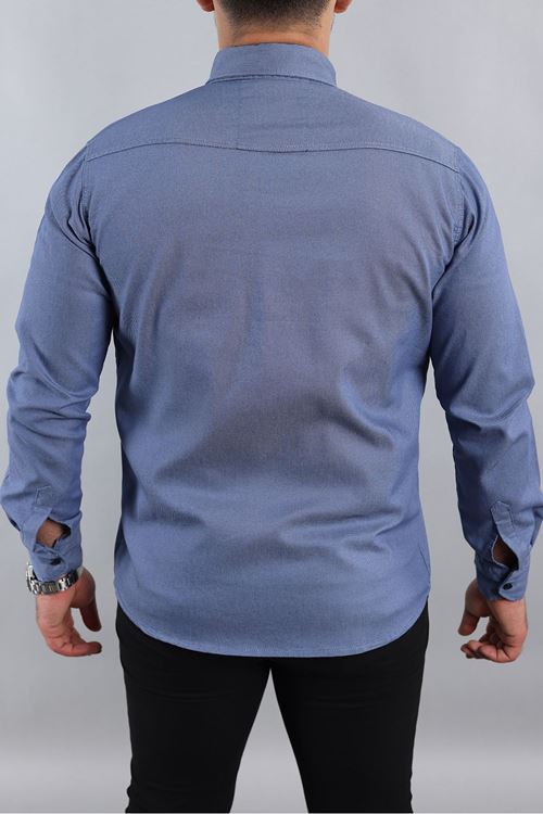 Slim Fit Erkek Kot Gömlek Mavi