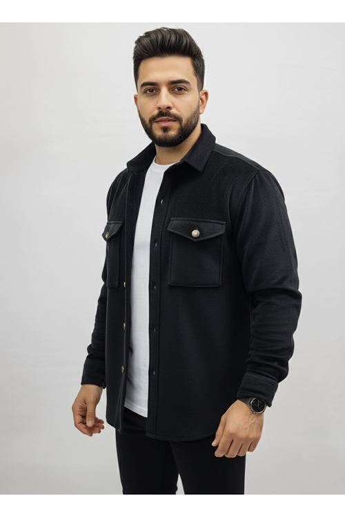 YENİ ÜRÜN Slim Fit Polar Erkek Gömlek Siyah