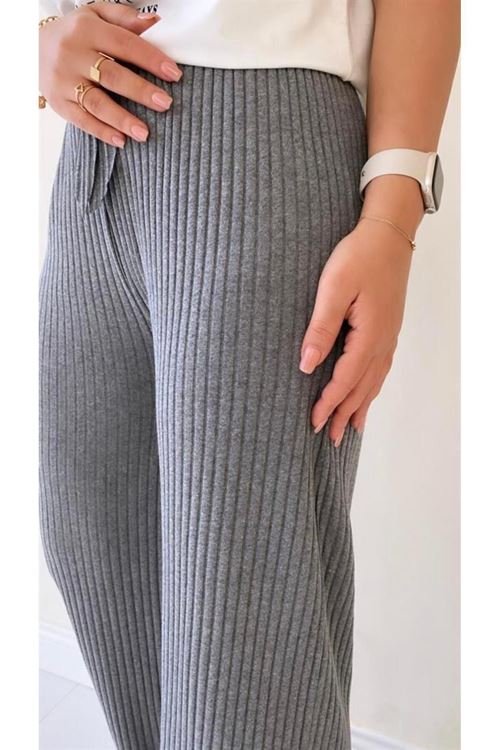 3'lü Füme - Camel- Siyah Kadın Fitilli Raporlu Pantolon & Eşofman, Gündelik Ev Giyim Pijama