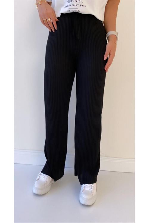 3'lü Füme - Camel- Siyah Kadın Fitilli Raporlu Pantolon & Eşofman, Gündelik Ev Giyim Pijama