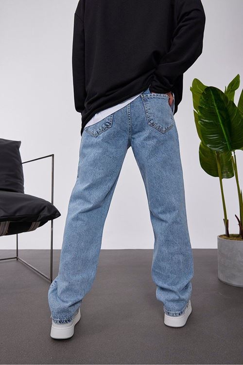 16271-Std Taşlamalı Açık Mavi Baggy Jean