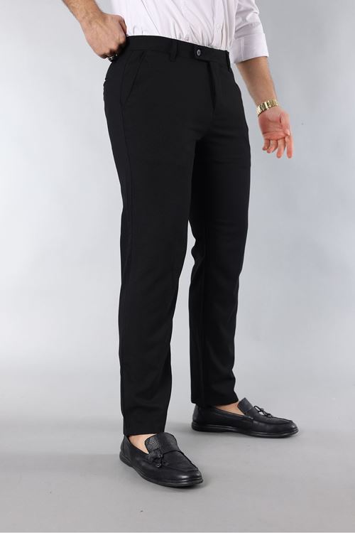 Siyah Erkek Slim Fit Likralı Bilek Boy Italyan Kesim Kumaş Pantolon Dil11
