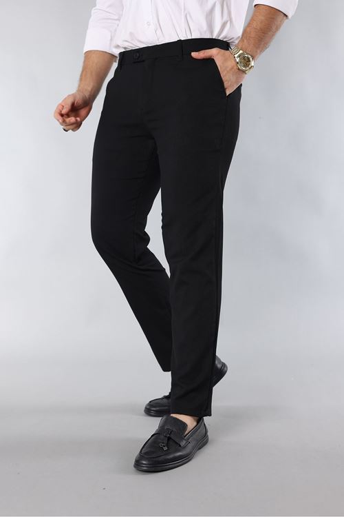 Siyah Erkek Slim Fit Likralı Bilek Boy Italyan Kesim Kumaş Pantolon Dil11