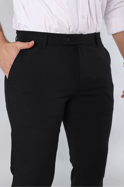 Siyah Erkek Slim Fit Likralı Bilek Boy Italyan Kesim Kumaş Pantolon Dil11