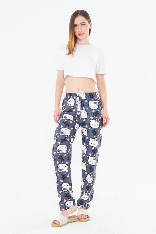 Lacivert Hello Kitty Cat Ayan Süet Eşofman Altı