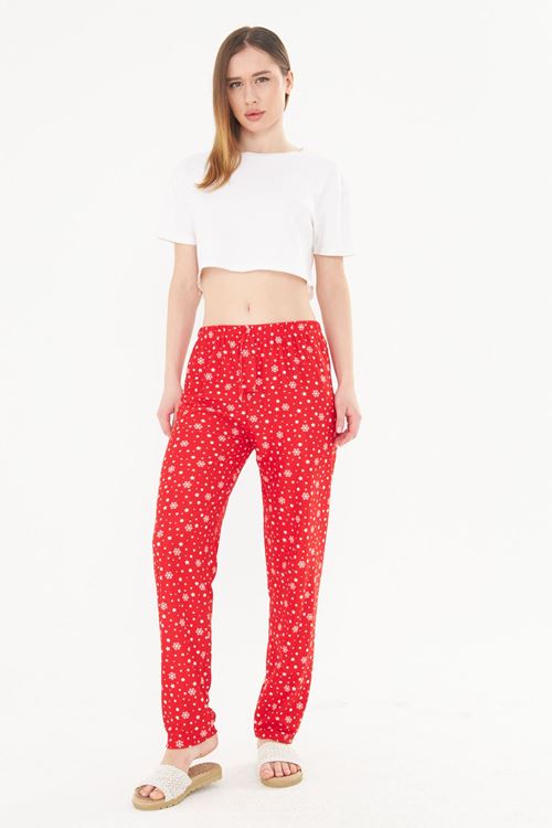 Kırmızı Karlı Ayan Süet Eşofman Altı