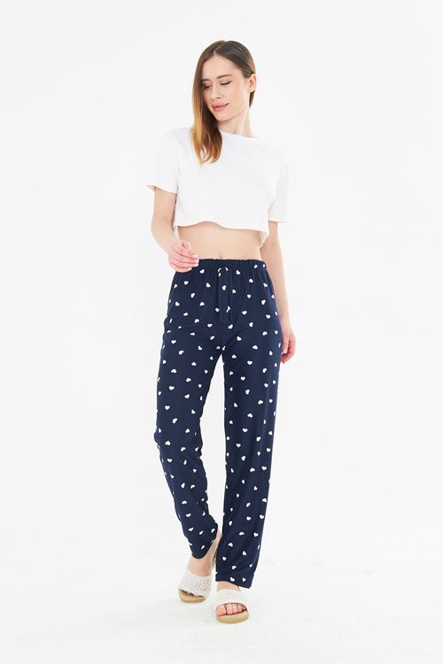 Lacivert Beyaz Kalpli Ayan Süet Eşofman Altı