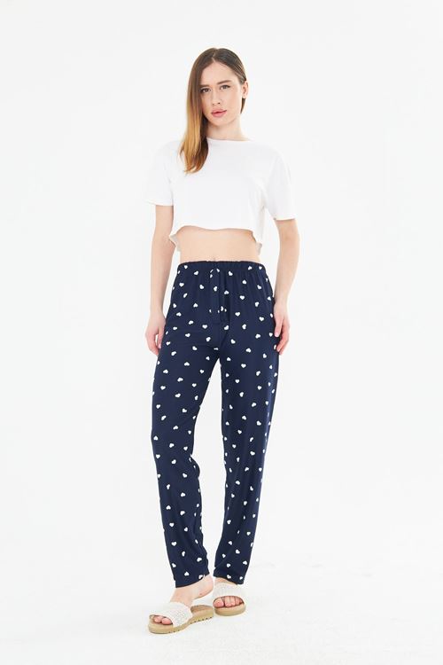 Lacivert Beyaz Kalpli Ayan Süet Eşofman Altı