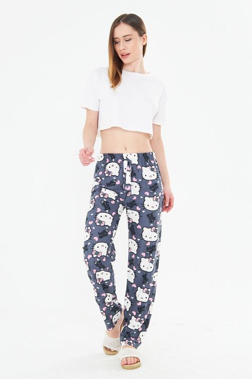 Lacivert Hello Kitty Cat Ayan Süet Eşofman Altı