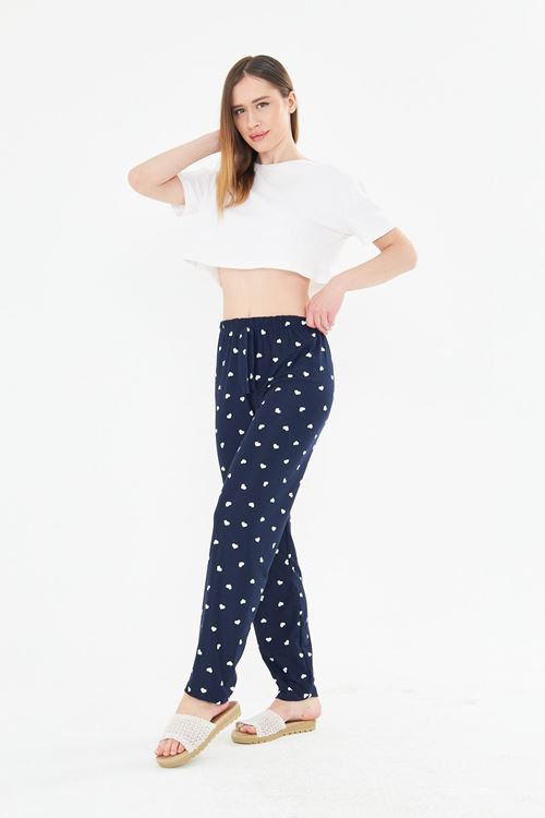 Lacivert Beyaz Kalpli Ayan Süet Eşofman Altı