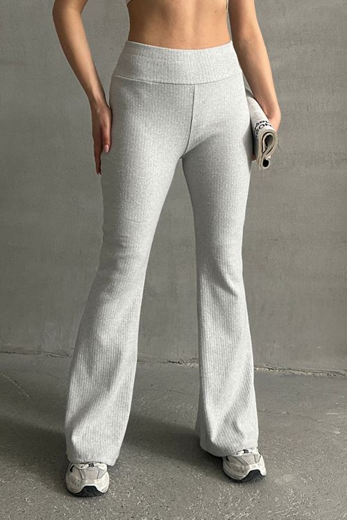 Kadın A.Gri Yüksek Bel Fitilli İspanyol Paça Bel Toparlayıcı Lastikli İnterlok Kışlık Tayt