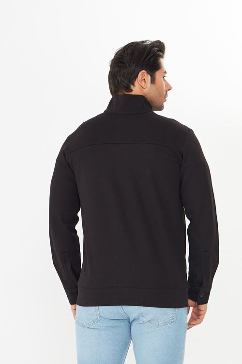 Erkek Çift Cep Kapaklı Parçalı Pike Kumaş Fermuarlı Ceket