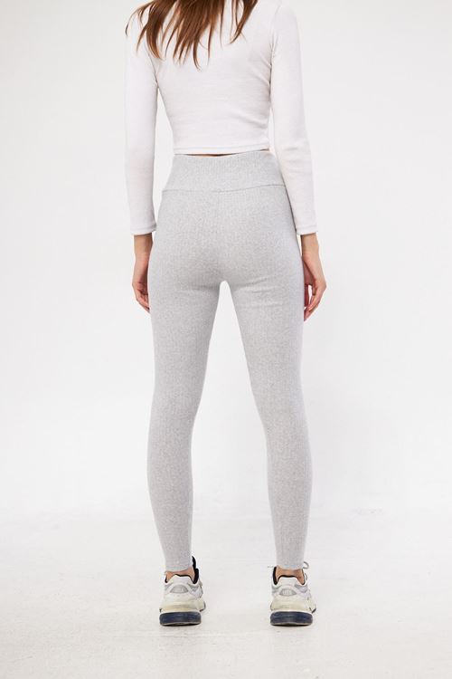 Kadın A.Gri Yüksek Bel Fitilli Slim Bel Toparlayıcı Lastikli Interlok Kışlık Tayt