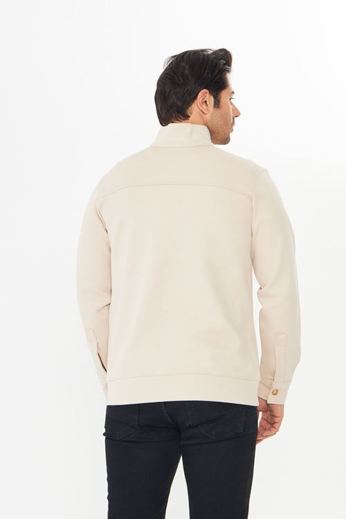 Erkek Çift Cep Kapaklı Parçalı Pike Kumaş Fermuarlı Ceket