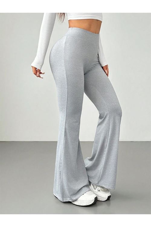 Gri Melanj Ex Melodi Comfortlux Yüksek Bel Ispanyol Paça Beli Lastikli Flare Tayt Pantolon