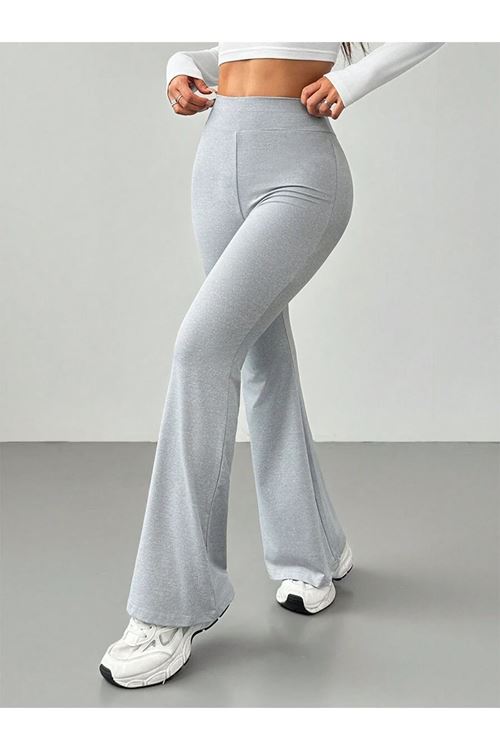 Gri Melanj Ex Melodi Comfortlux Yüksek Bel Ispanyol Paça Beli Lastikli Flare Tayt Pantolon