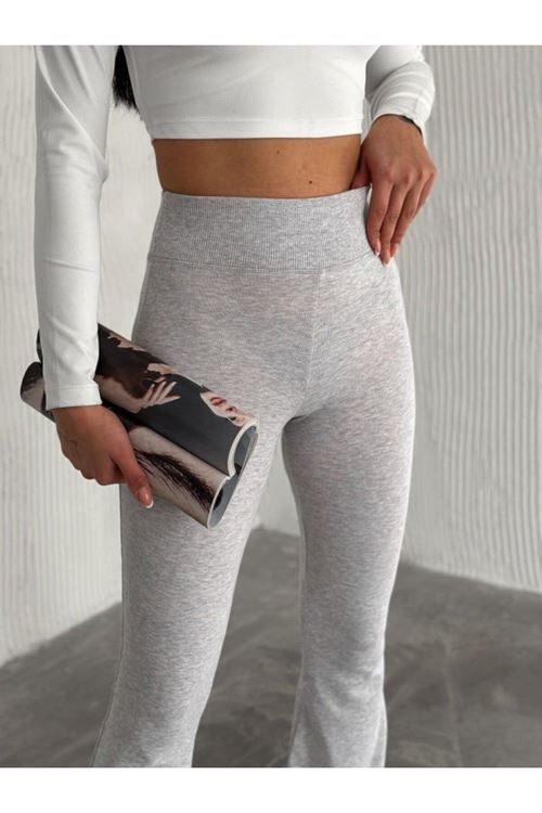 Kadın Ribana Kumaş Ispanyol Paça Yüksek Bel Pantolon Tayt