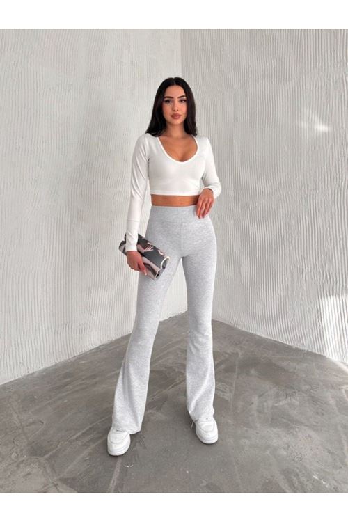 Kadın Ribana Kumaş Ispanyol Paça Yüksek Bel Pantolon Tayt