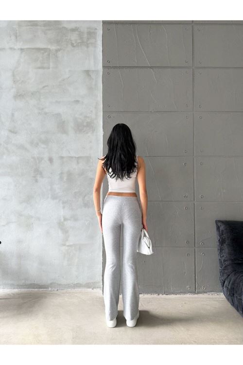 Kadın Gri Ispanyol Paça Normal Bel Likralı Toparlayıcı Tayt Pantolon Oys Marka