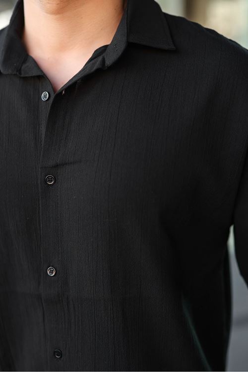 Erkek Oversize Gömlek Yaka Uzun Kollu Keten Gömlek