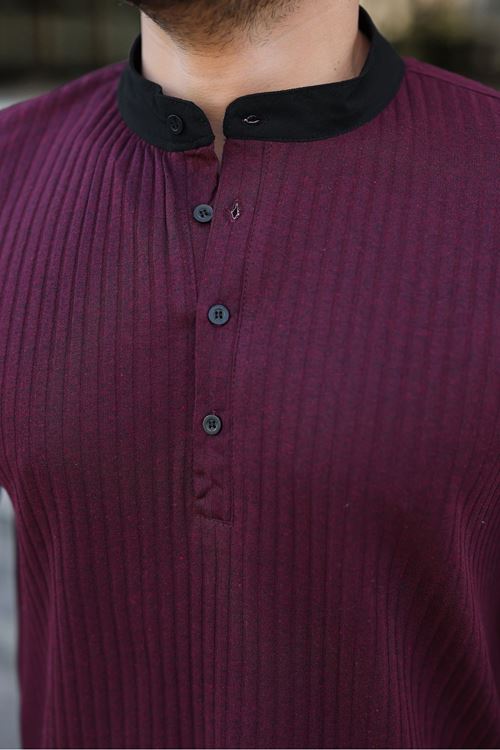 Erkek Fitilli Kumaş Hakim Yaka Düğmeli Sweat