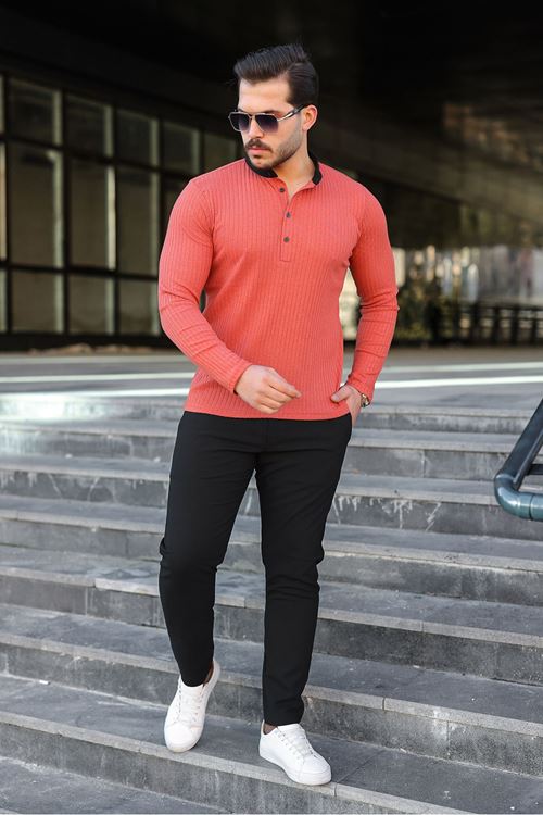 Erkek Fitilli Kumaş Hakim Yaka Düğmeli Sweat