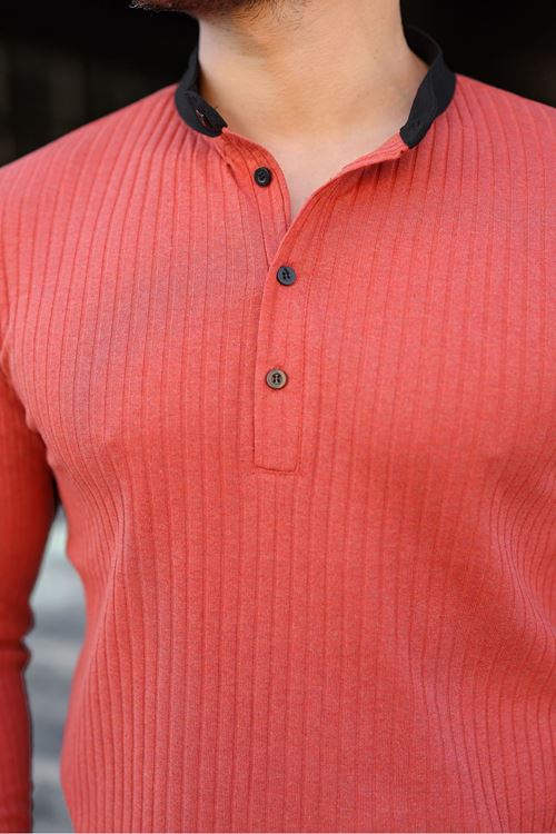 Erkek Fitilli Kumaş Hakim Yaka Düğmeli Sweat