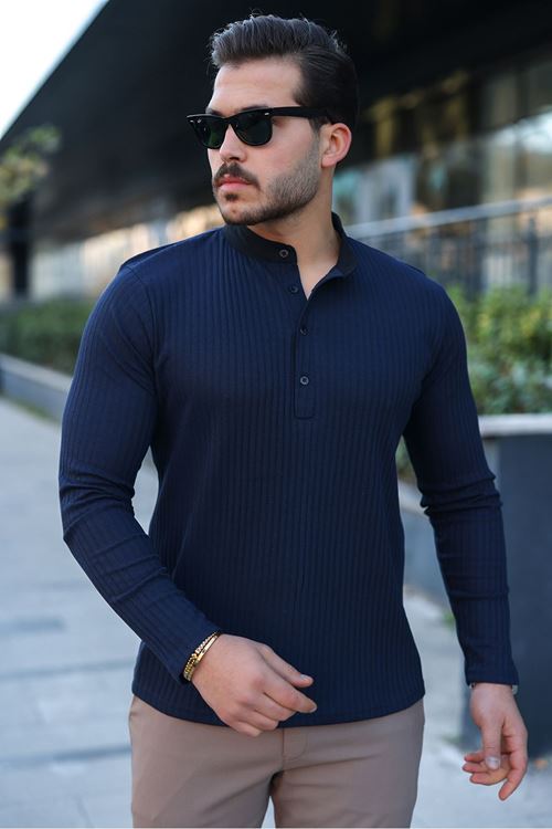 Erkek Fitilli Kumaş Hakim Yaka Düğmeli Sweat