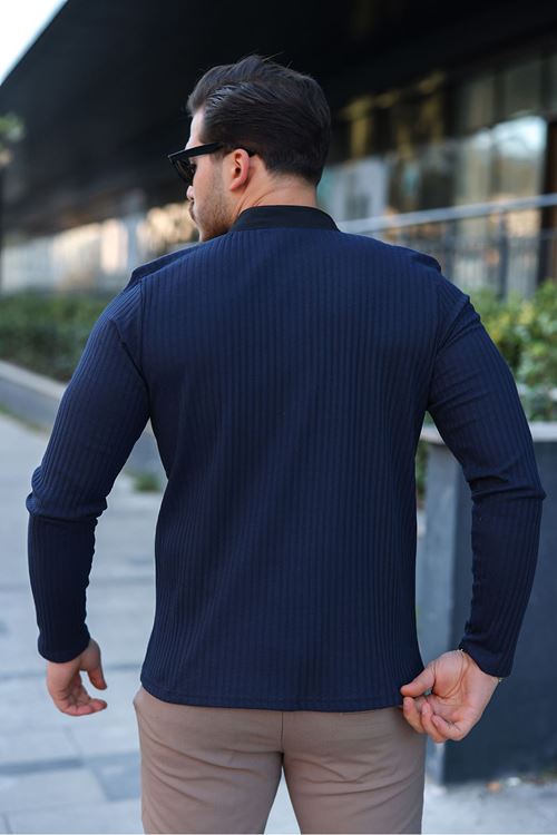 Erkek Fitilli Kumaş Hakim Yaka Düğmeli Sweat