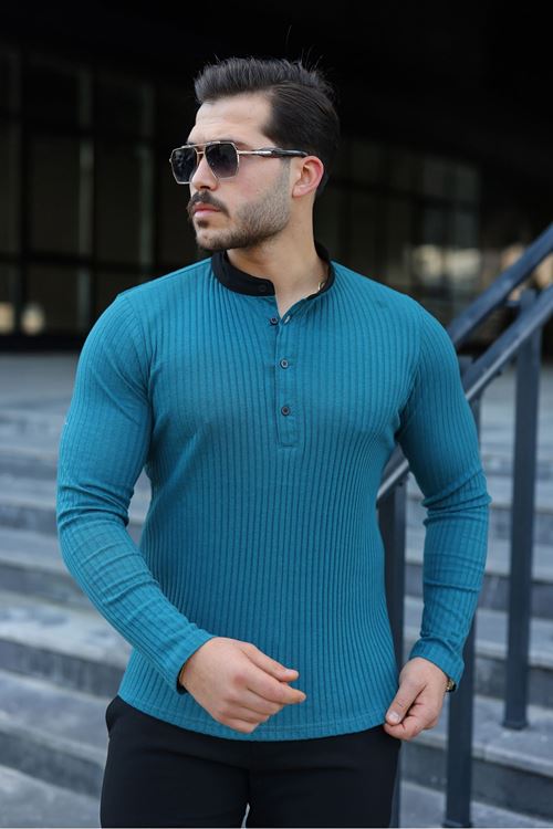 Erkek Fitilli Kumaş Hakim Yaka Düğmeli Sweat