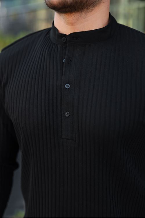 Erkek Fitilli Kumaş Hakim Yaka Düğmeli Sweat