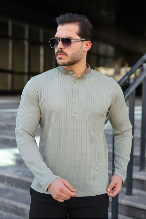 Erkek Fitilli Kumaş Hakim Yaka Düğmeli Sweat