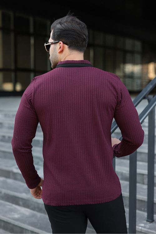 Erkek Fitilli Kumaş Polo Yaka Yarım Fermuarlı Kazak