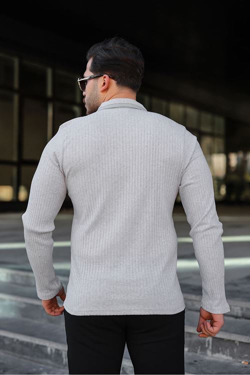 Erkek Fitilli Kumaş Polo Yaka Yarım Fermuarlı Sweat