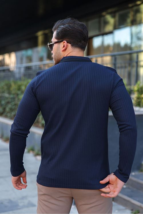 Erkek Fitilli Kumaş Polo Yaka Yarım Fermuarlı Kazak