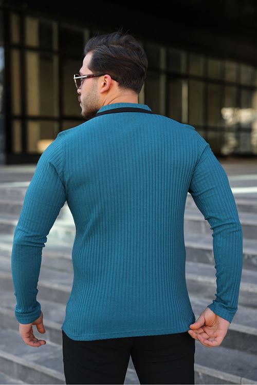 Erkek Fitilli Kumaş Polo Yaka Yarım Fermuarlı Sweat