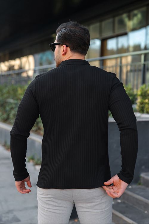 Erkek Fitilli Kumaş Polo Yaka Yarım Fermuarlı Sweat