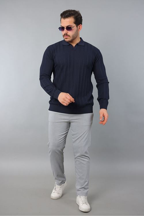 Erkek Apaş Yaka Çizgili Triko