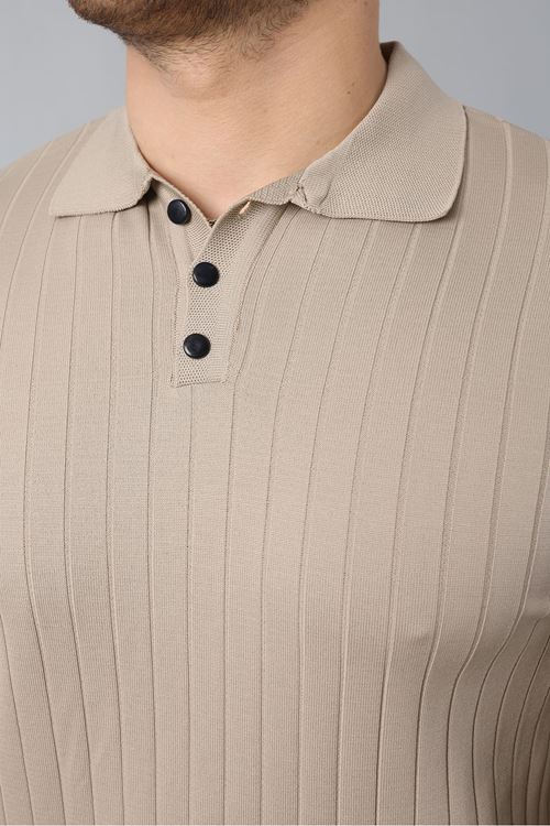 Erkek Uzun Kol Polo Yaka Düğmeli Çizgili Triko