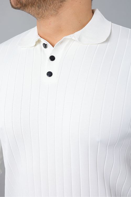 Erkek Uzun Kol Polo Yaka Düğmeli Çizgili Triko