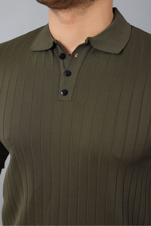 Erkek Uzun Kol Polo Yaka Düğmeli Çizgili Triko