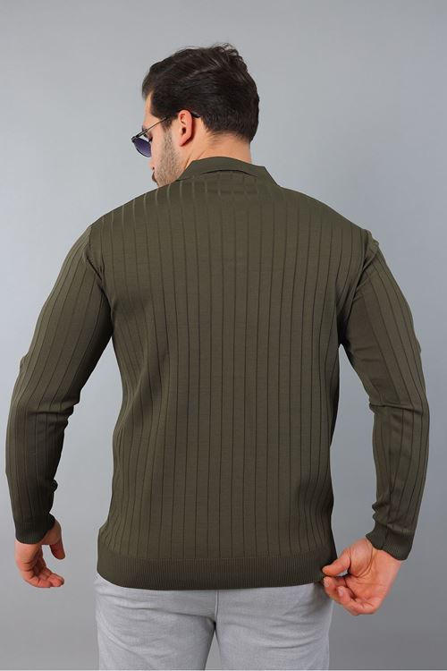 Erkek Uzun Kol Polo Yaka Düğmeli Çizgili Triko