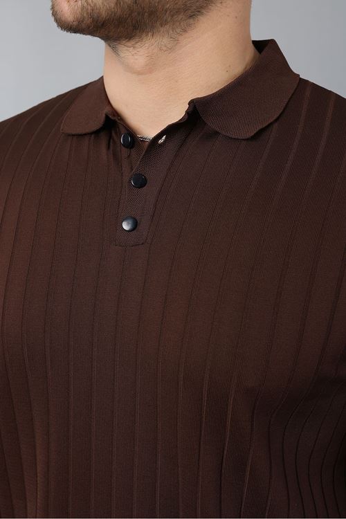 Erkek Uzun Kol Polo Yaka Düğmeli Çizgili Triko