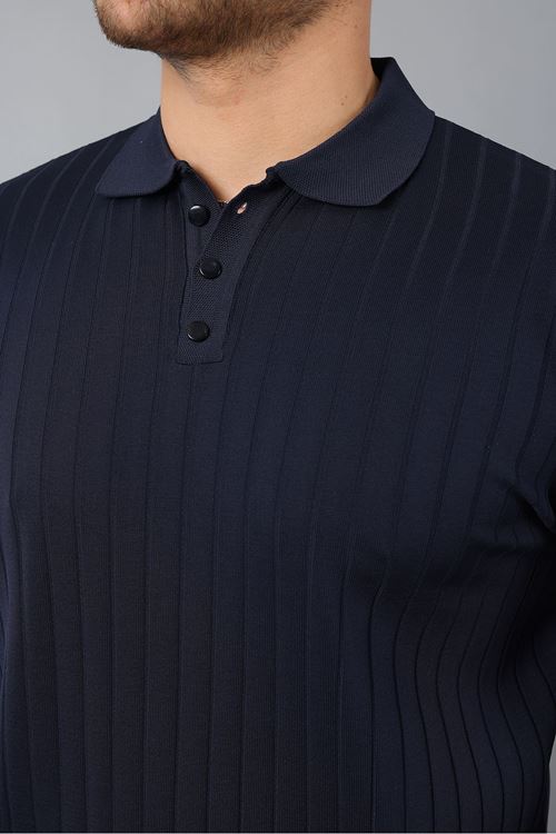 Erkek Uzun Kol Polo Yaka Düğmeli Çizgili Triko