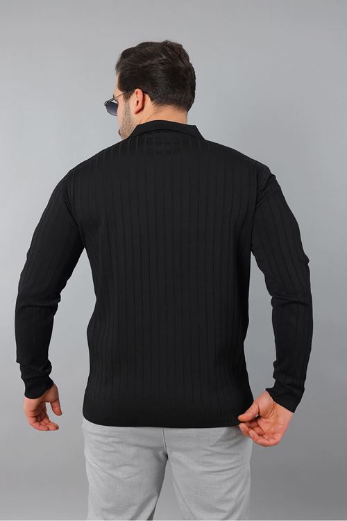 Erkek Uzun Kol Polo Yaka Düğmeli Çizgili Triko