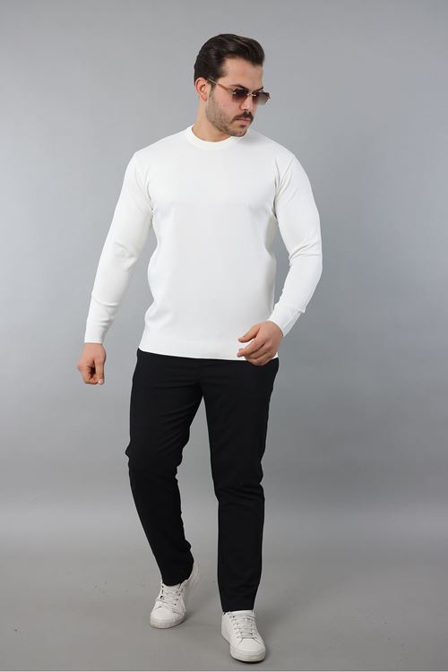 Erkek Uzun Kol Bisiklet Yaka Düz Triko