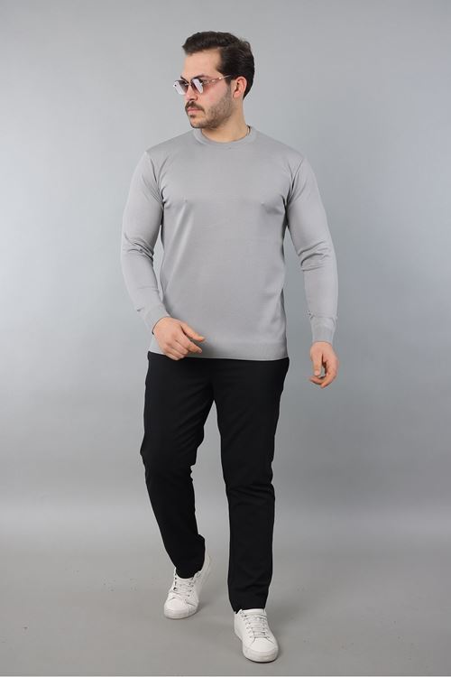 Erkek Uzun Kol Bisiklet Yaka Düz Triko