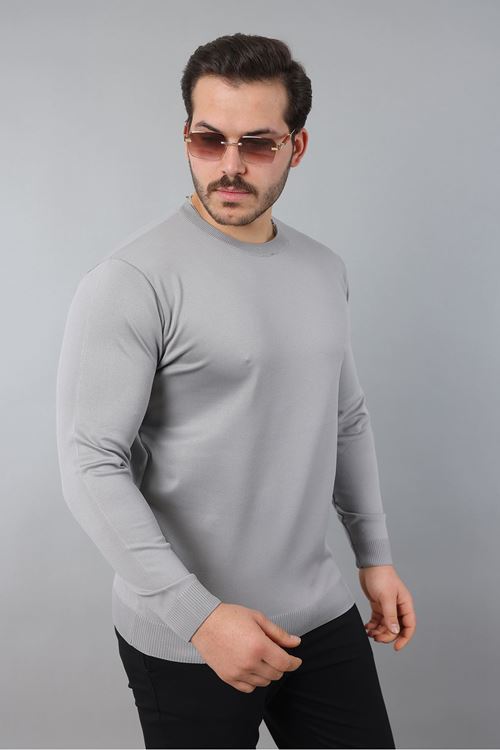 Erkek Uzun Kol Bisiklet Yaka Düz Triko